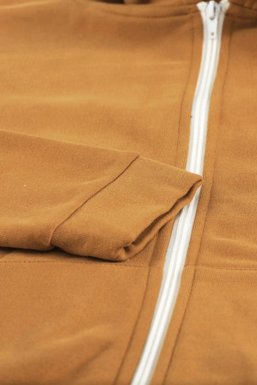 Yellow Zip-Up Pocket Drawstring Hoodie Jacket