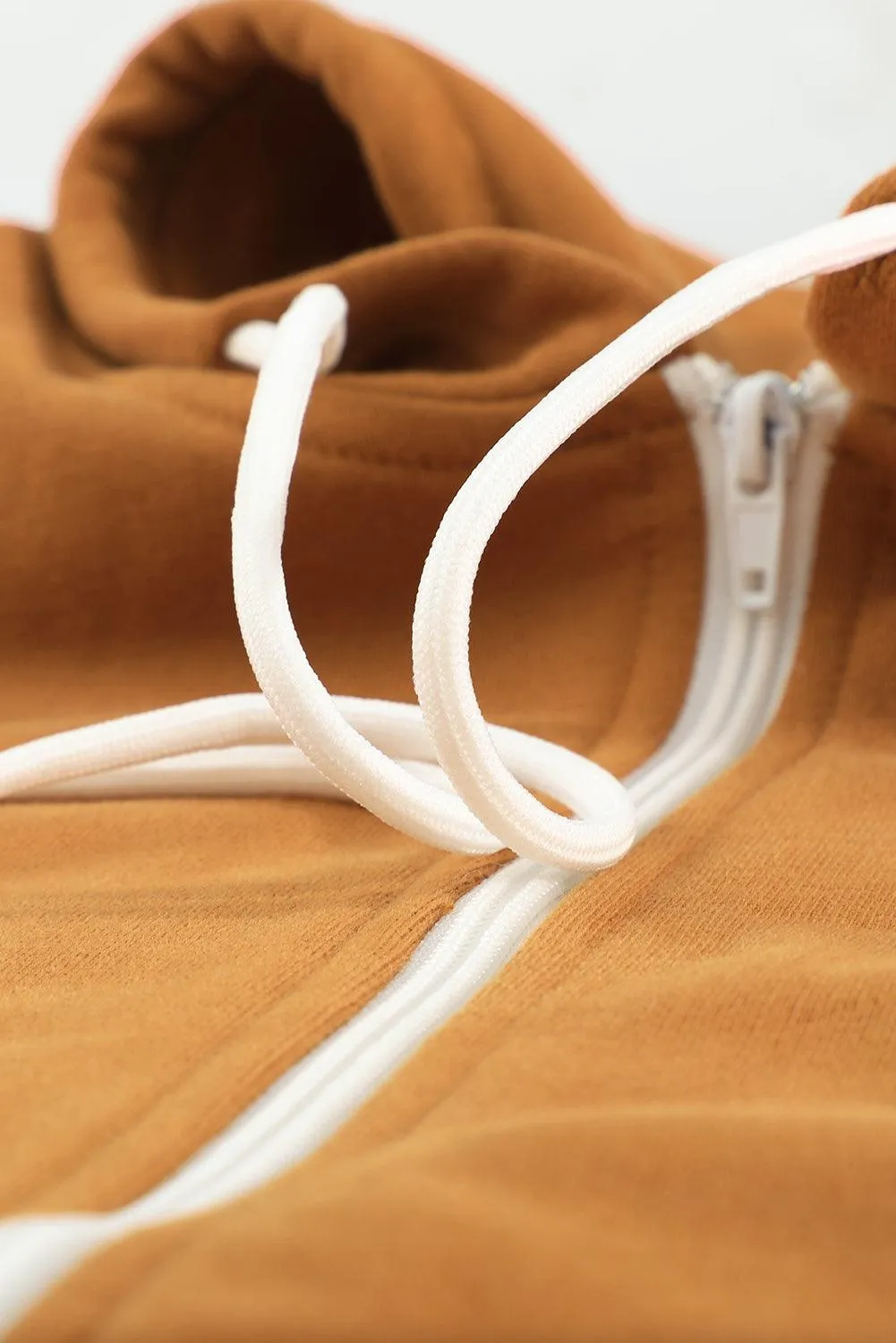 Yellow Zip-Up Pocket Drawstring Hoodie Jacket