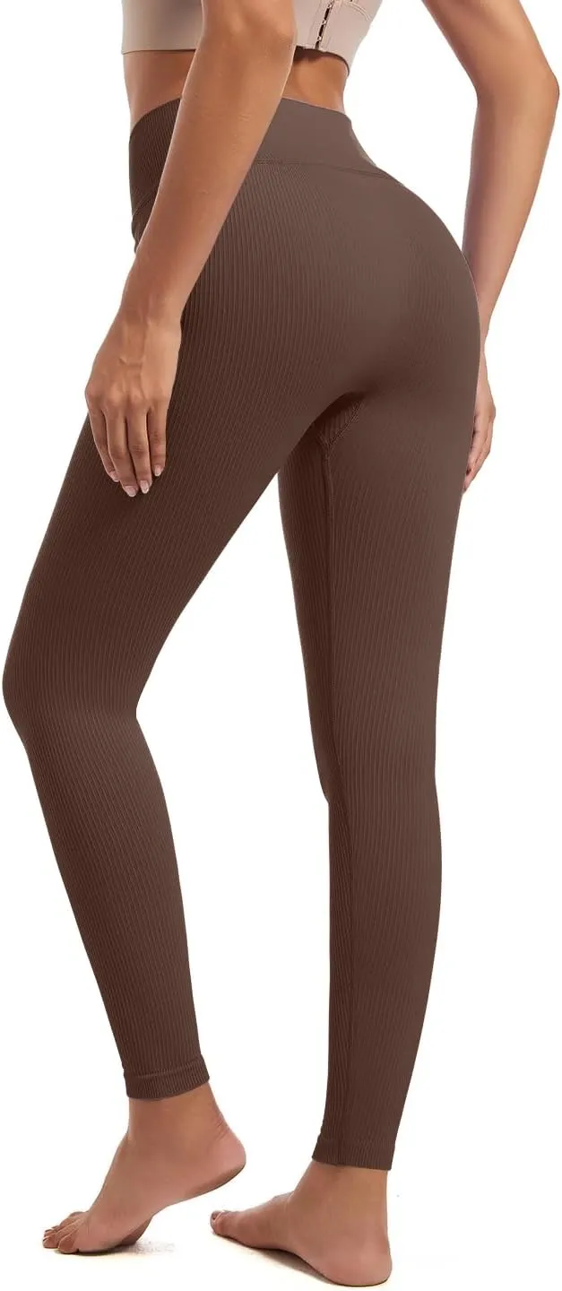 YOAKUKA Yoga Ribbed Leggings for Women High Waisted Tummy Control Seamless Butt Lifting Crossover Workout Gym Athletic Pants