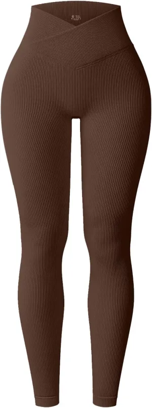 YOAKUKA Yoga Ribbed Leggings for Women High Waisted Tummy Control Seamless Butt Lifting Crossover Workout Gym Athletic Pants