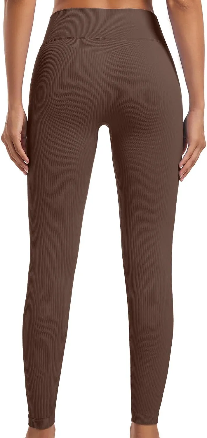 YOAKUKA Yoga Ribbed Leggings for Women High Waisted Tummy Control Seamless Butt Lifting Crossover Workout Gym Athletic Pants