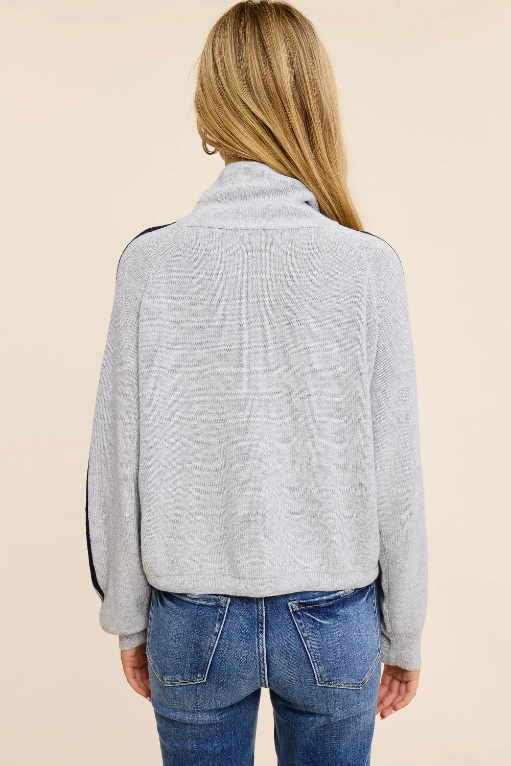 Zip Up Side Stripe Knit Sweater